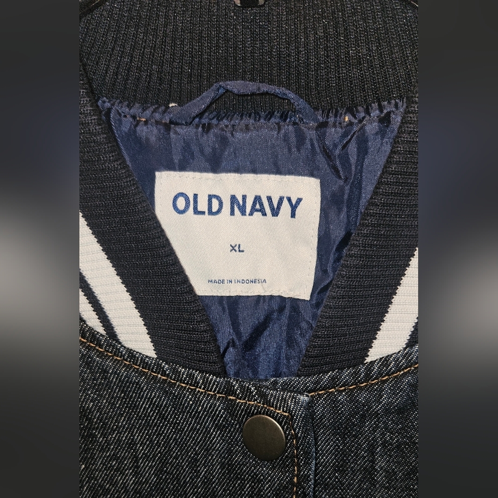 Old Navy Jean Bomber Jacket With Striped Accents - Picture 3 of 4